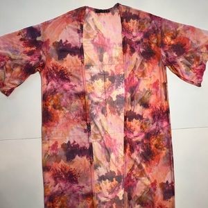 Atmosphere Sunset Colored Short Sleeve Floor Length Kimono Small